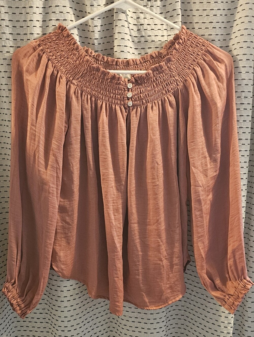 Abercrombie & Fitch Salmon Off-Shoulder Smocked Top
